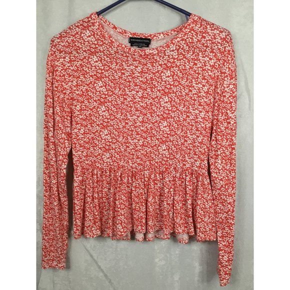 WEDNESDAY'S GIRL WOMEN'S BLOUSE RED LONG SLEEVE RUFFLE HEM SIZE XS - Picture 7 of 8